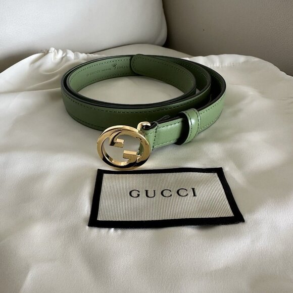 NEW Gucci GREEN Belt Leather GG Gold Sz 75 In 30 main image 7